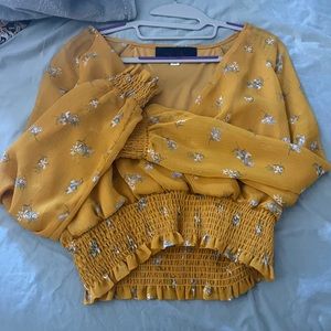 yellow long sleeve wrap crop top